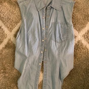 F21 Cropped denim front tie top